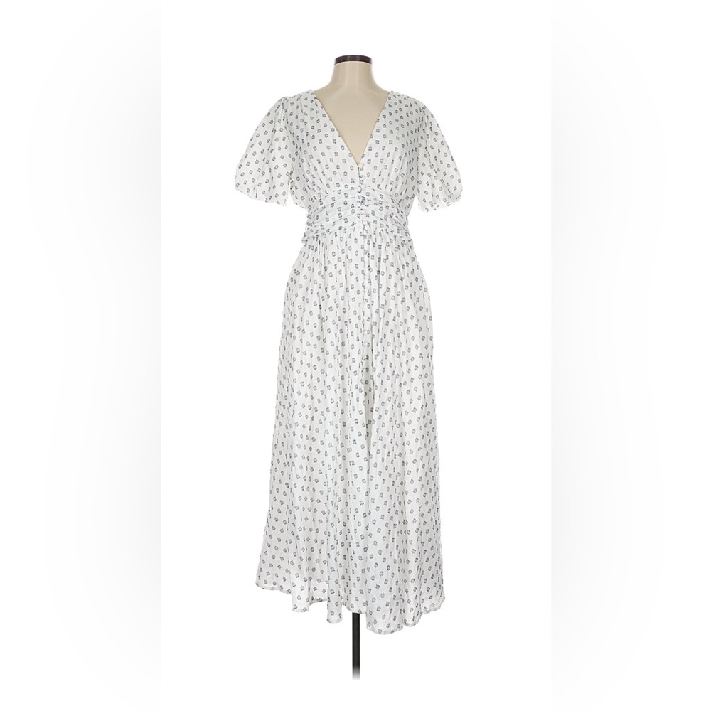 Anthropologie The Katarina Button Front White and Blue Patterned Dress, large - Picture 3 of 5